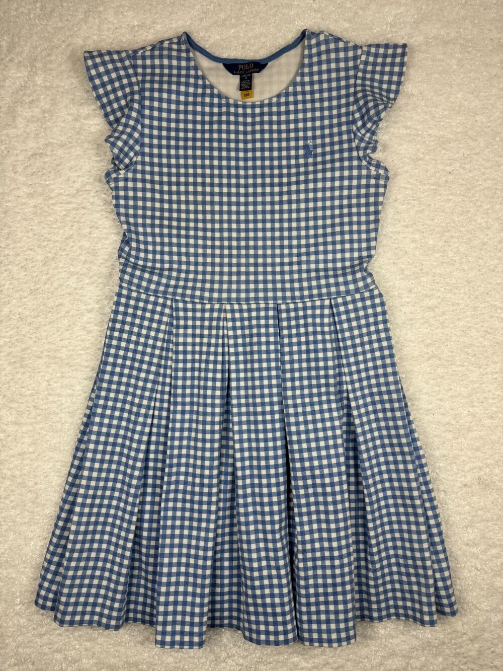 Polo Ralph Lauren Big Girls Gingham Ruffled Ponte Fit Flare Dress-Size L (12/14)
